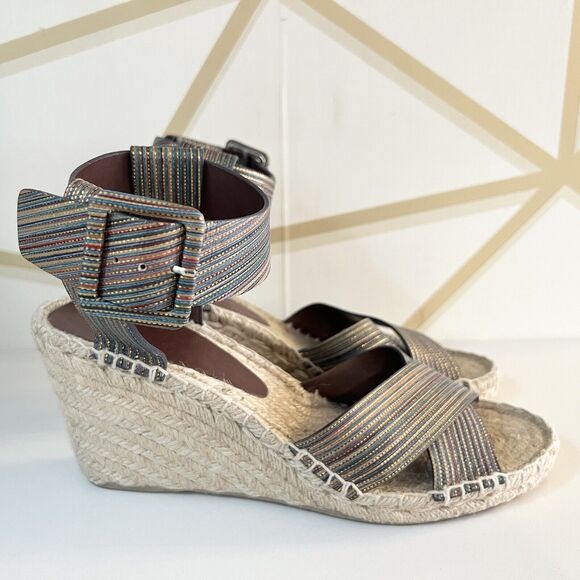 Vince Stefania Multicolor Espadrille Multi Stripe Wedge Heels Sandals Size 8 EUC - Picture 4 of 11